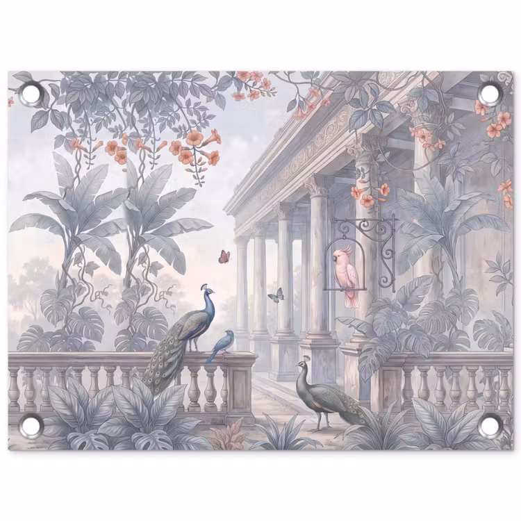 Tuinposter - Vogel - Pauw - Architectuur - Klassiek - Groen — 1
