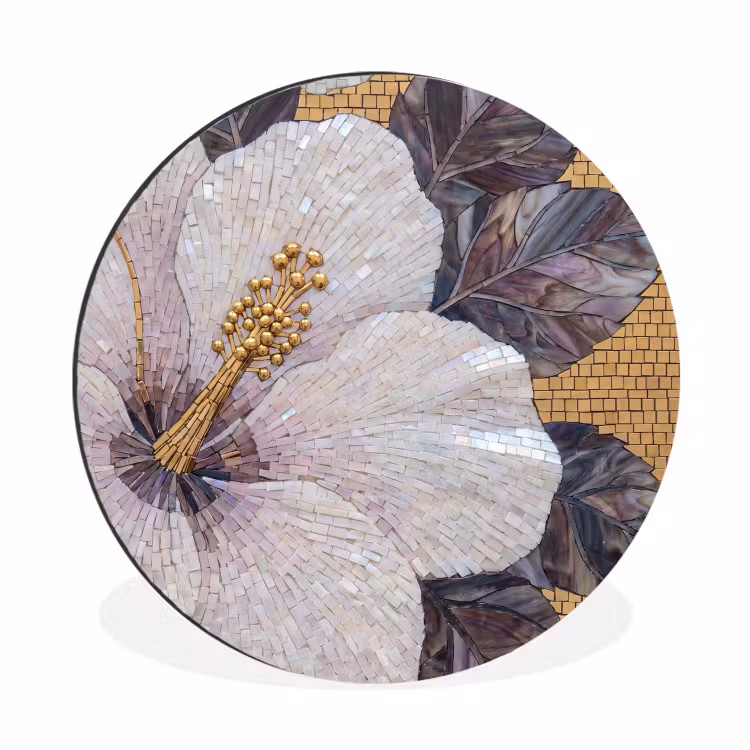 Wandcirkel - Aluminium - Bloemen - Mozaïek - Kunst - Modern - Goud — 1
