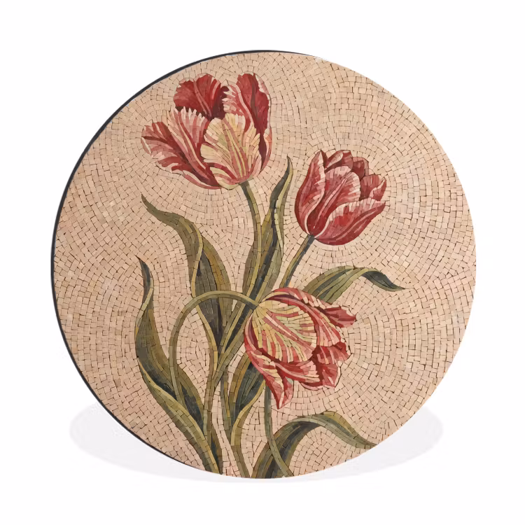 Wandcirkel - Aluminium - Bloemen - Mozaïek - Rood - Groen - Kunst — 1