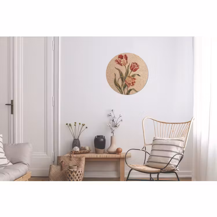 Wandcirkel - Aluminium - Bloemen - Mozaïek - Rood - Groen - Kunst — 2