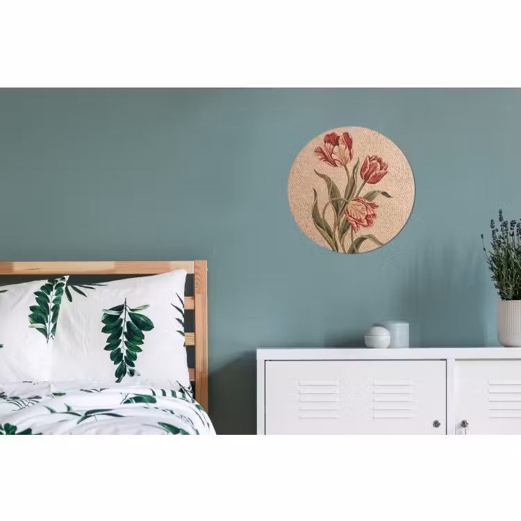 Wandcirkel - Aluminium - Bloemen - Mozaïek - Rood - Groen - Kunst — 4