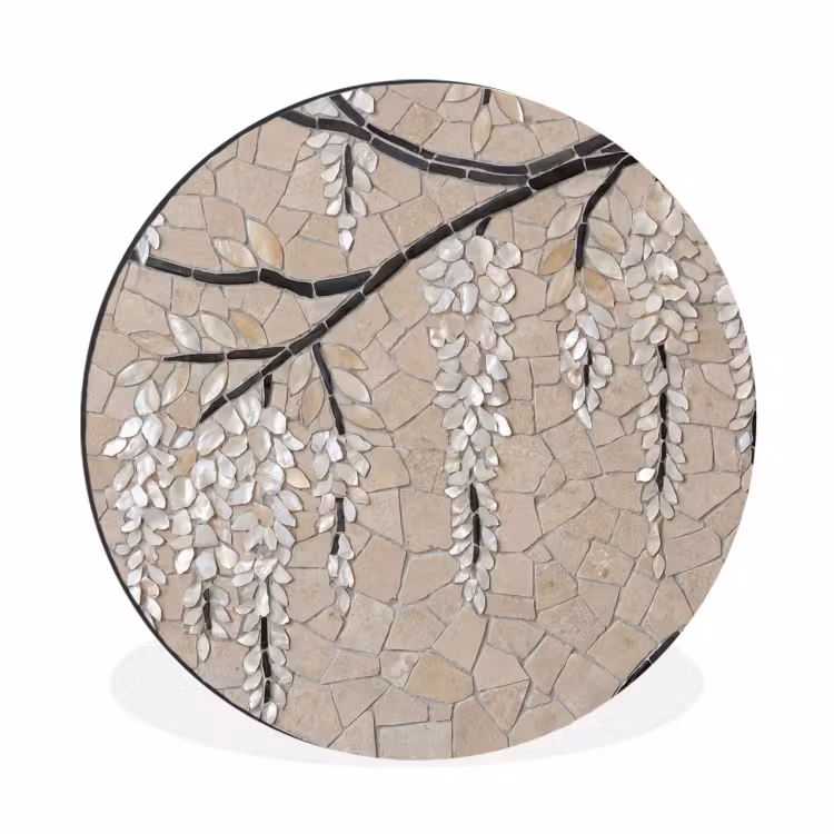 Wandcirkel - Aluminium - Boom - Bloemen - Mozaïek - Kunst - Wit — 1
