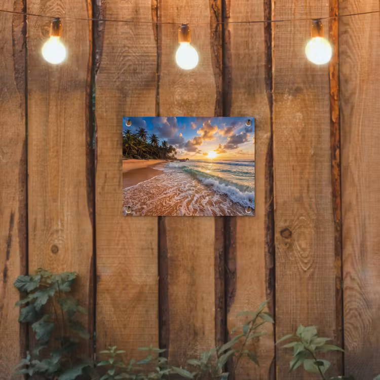 Tuinposter - Strand - Zonsondergang - Golven - Natuur - Goud — 2