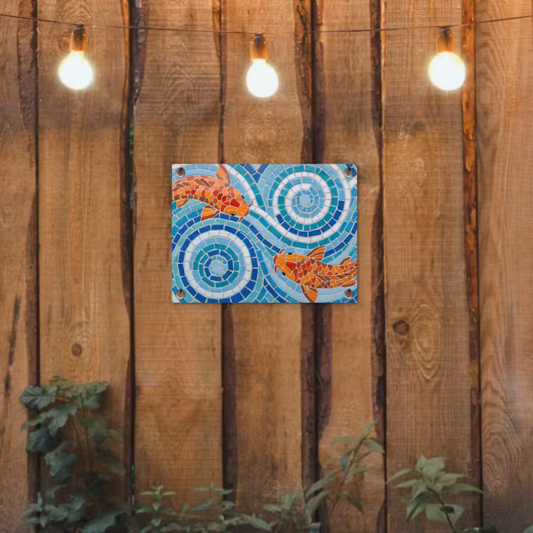 Tuinposter - Vis - Mozaïek - Water - Decoratief - Blauw — 2