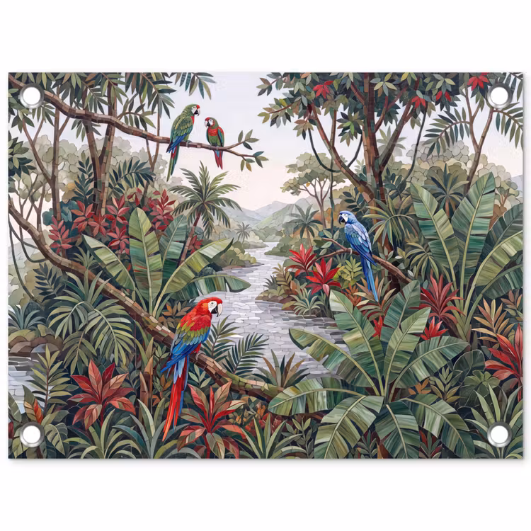 Tuinposter - Vogel - Jungle - Natuur - Mozaïek - Groen — 1