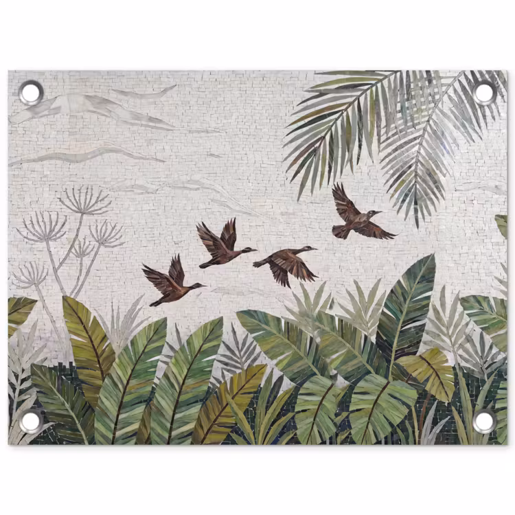 Tuinposter - Vogel - Vliegend - Tropisch - Mozaïek - Groen — 1