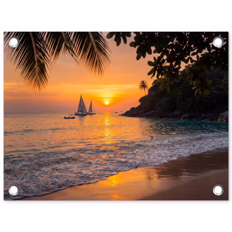 Tuinposter - Zee - Zonsondergang - Boot - Natuur - Oranje — 1