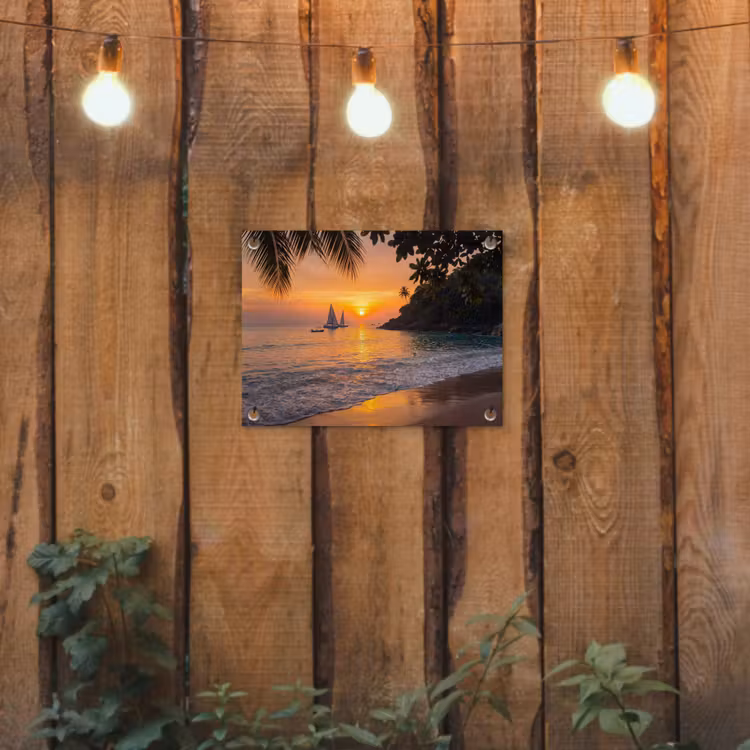 Tuinposter - Zee - Zonsondergang - Boot - Natuur - Oranje — 2