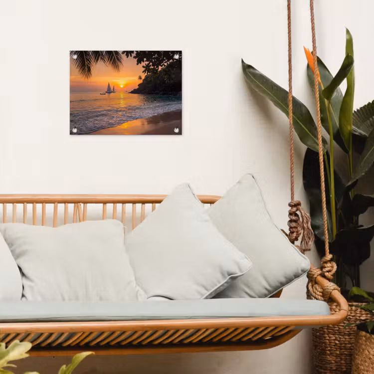 Tuinposter - Zee - Zonsondergang - Boot - Natuur - Oranje — 5