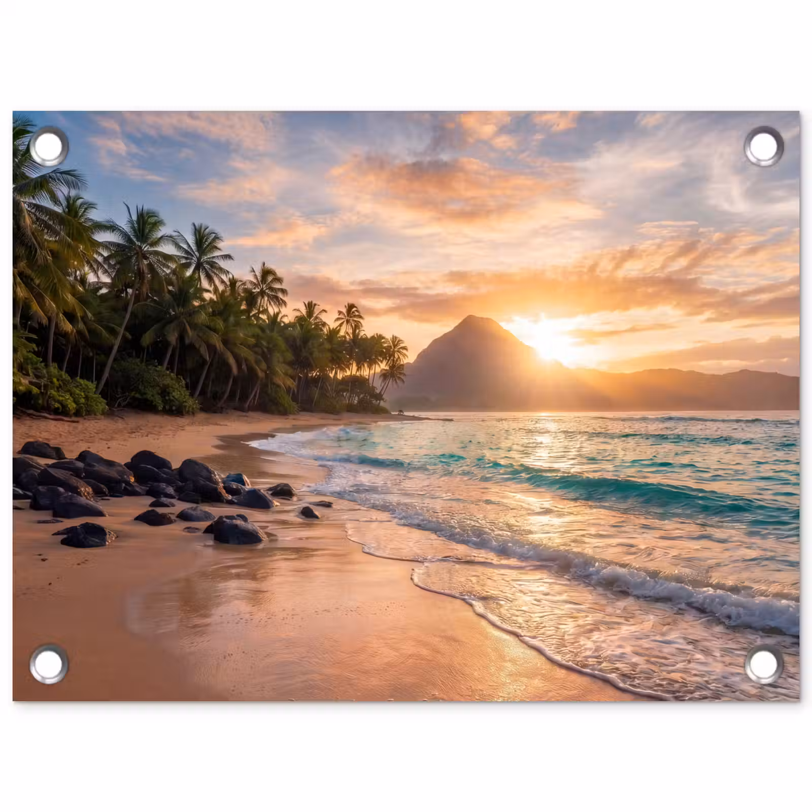 Tuinposter - Zee - Berg - Landschap - Tropisch - Goud — 1