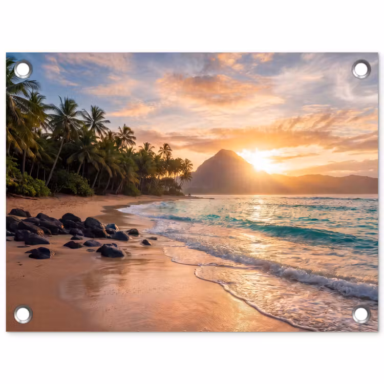 Tuinposter - Zee - Berg - Landschap - Tropisch - Goud — 1