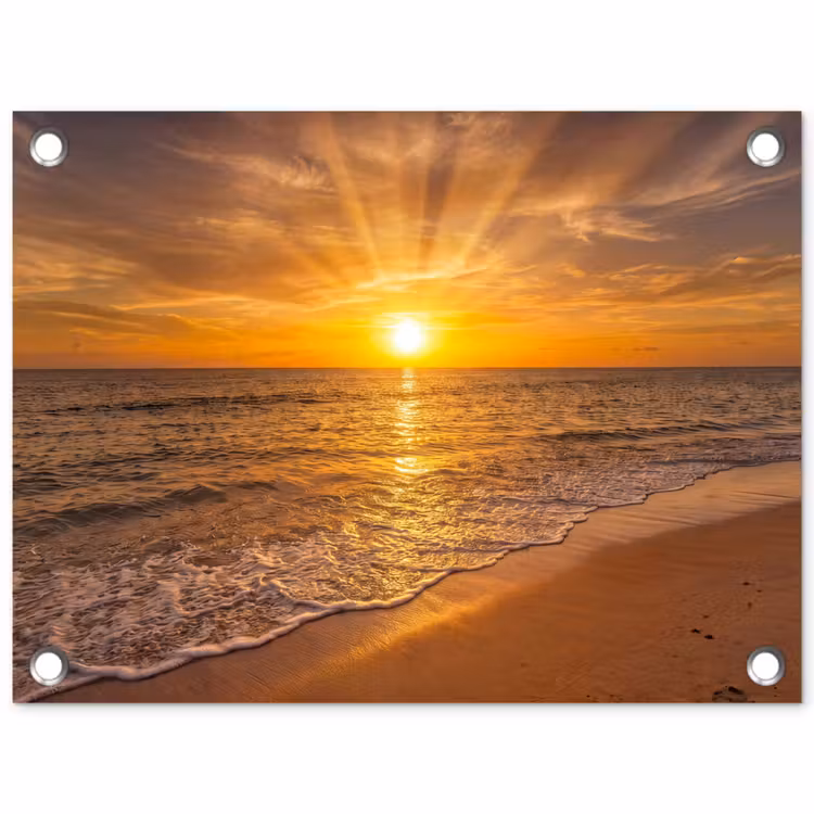 Tuinposter - Zee - Zonsondergang - Golven - Kust - Oranje — 1