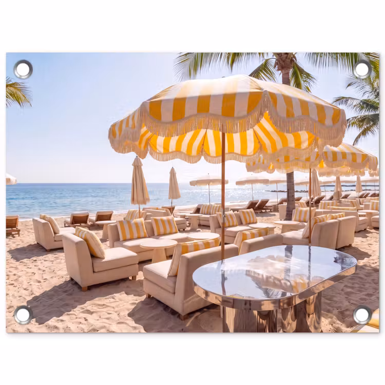 Tuinposter - Strand - Ligbedden - Vakantie - Modern - Geel — 1