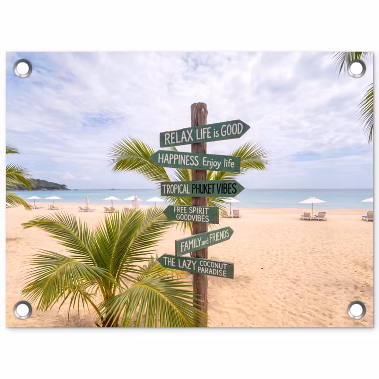 Tuinposter - Strand - Wegwijzer - Palmen - Tropisch - Groen — 1