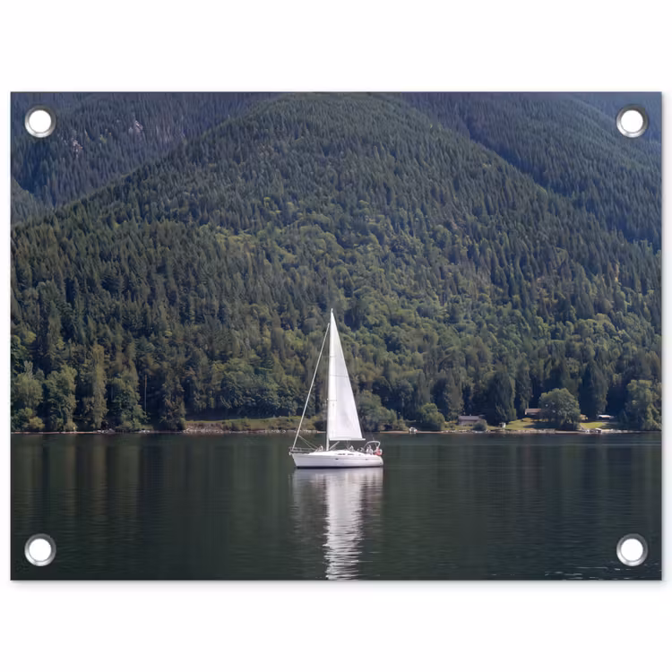 Tuinposter - Zeilboot - Water - Bergen - Natuur - Groen — 1