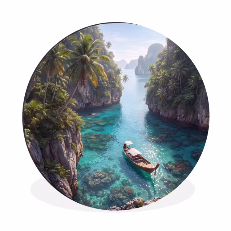Wandcirkel - Aluminium - Eiland - Tropisch - Water - Palmbomen - Natuur — 1