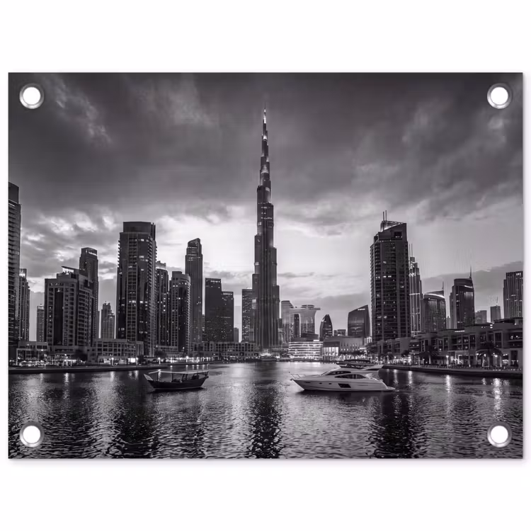 Tuinposter - Stad - Skyline - Architectuur - Avond - Zwart-wit — 1