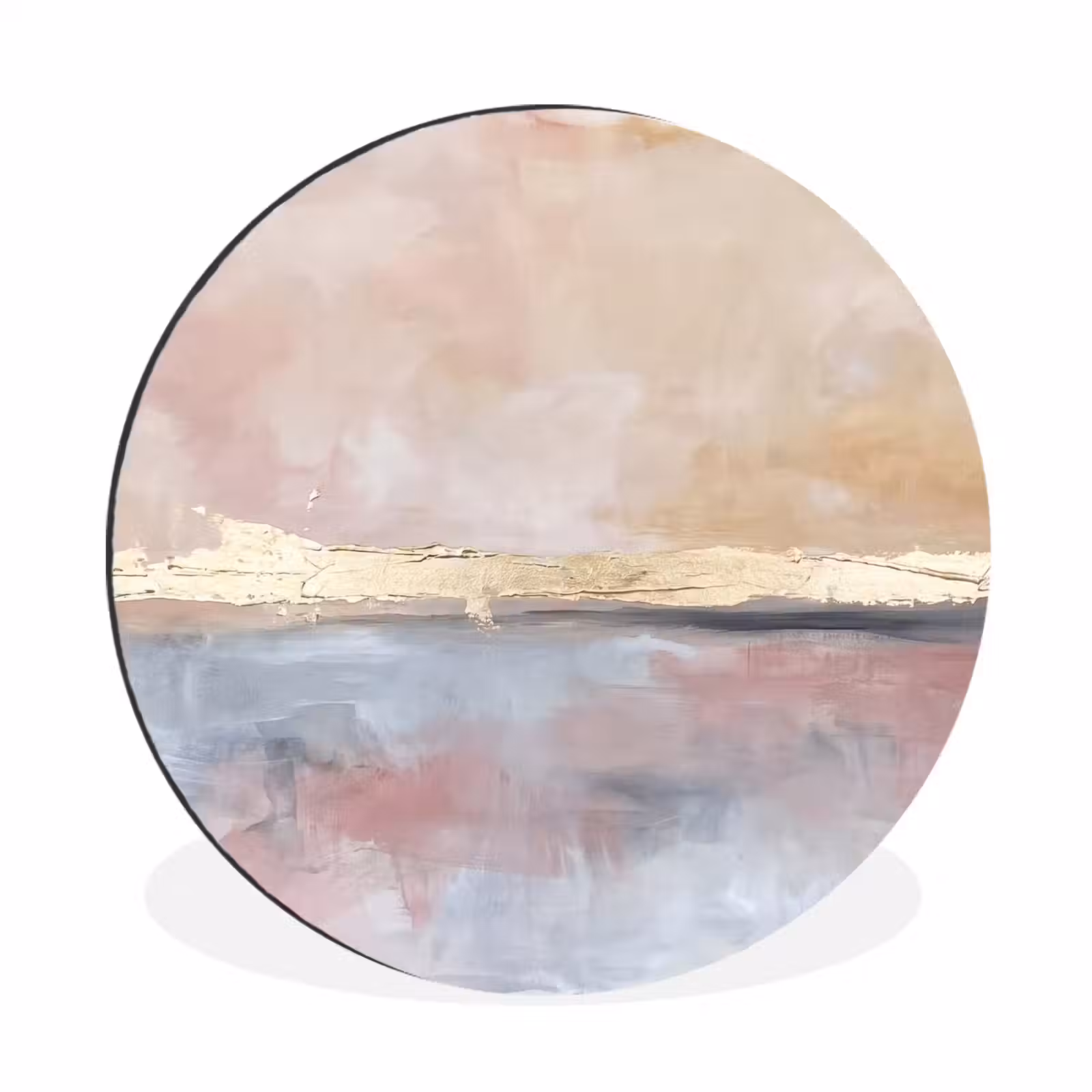 Wandcirkel - Aluminium - Abstract - Horizontaal - Kunst - Roze - Goud — 1