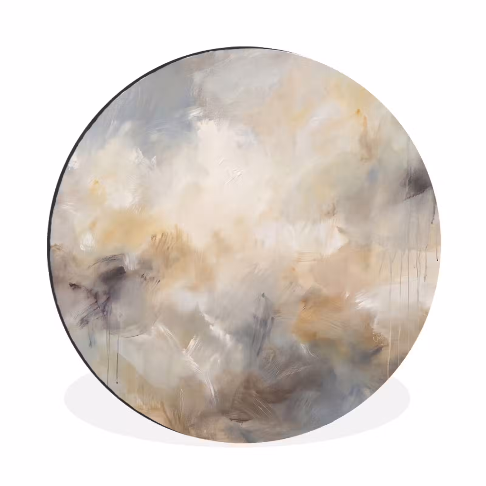 Wandcirkel - Aluminium - Abstract - Wolken - Sfeervol - Beige - Grijs — 1