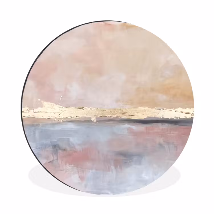 Wandcirkel - Aluminium - Abstract - Horizontaal - Kunst - Roze - Goud — 1