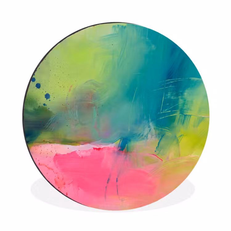 Wandcirkel - Aluminium - Abstract - Kleuren - Modern - Groen - Roze — 1