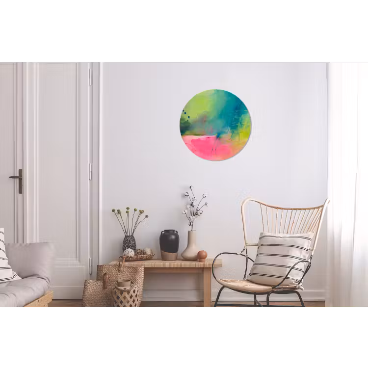 Wandcirkel - Aluminium - Abstract - Kleuren - Modern - Groen - Roze — 2