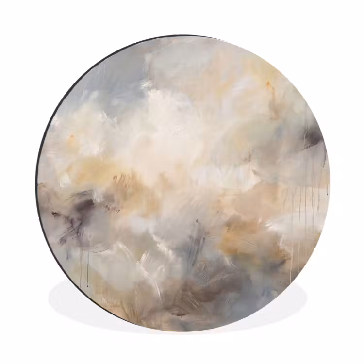 Wandcirkel - Aluminium - Abstract - Wolken - Sfeervol - Beige - Grijs — 1