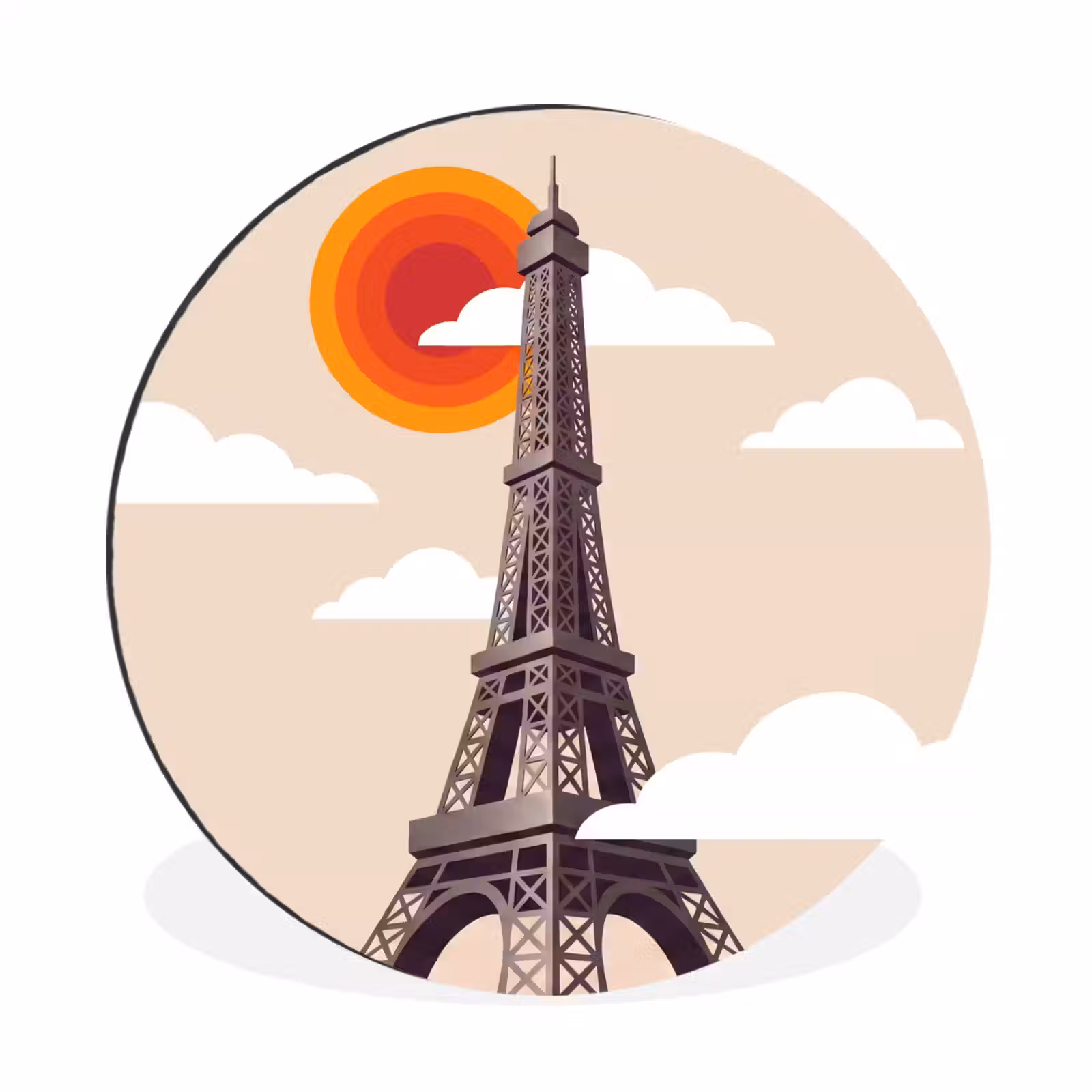 Wandcirkel - Aluminium - Eiffeltoren - Zon - Architectuur - Abstract - Beige — 1