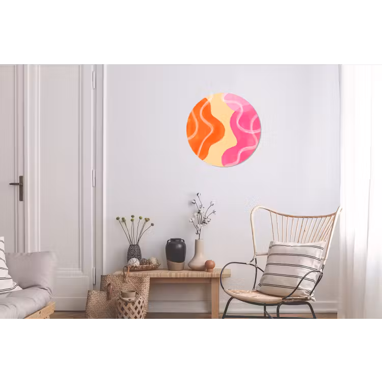 Wandcirkel - Aluminium - Abstract - Aquarel - Organisch - Oranje - Roze — 2