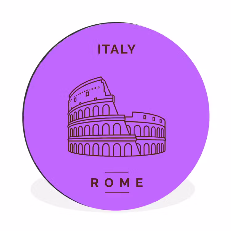 Wandcirkel - Aluminium - Architectuur - Colosseum - Rome - Minimalistisch - Paars — 1