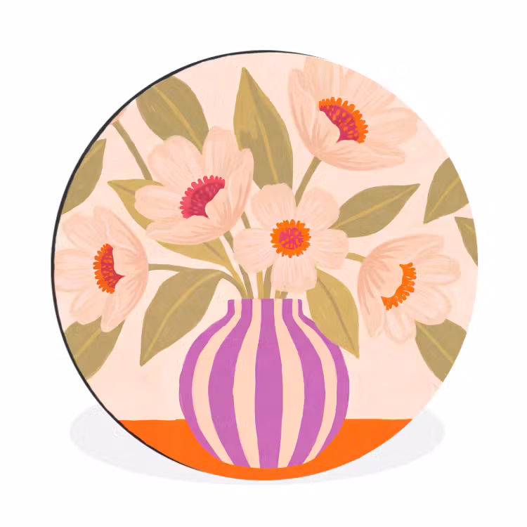 Wandcirkel - Aluminium - Bloemen - Vaas - Abstract - Paars - Oranje — 1