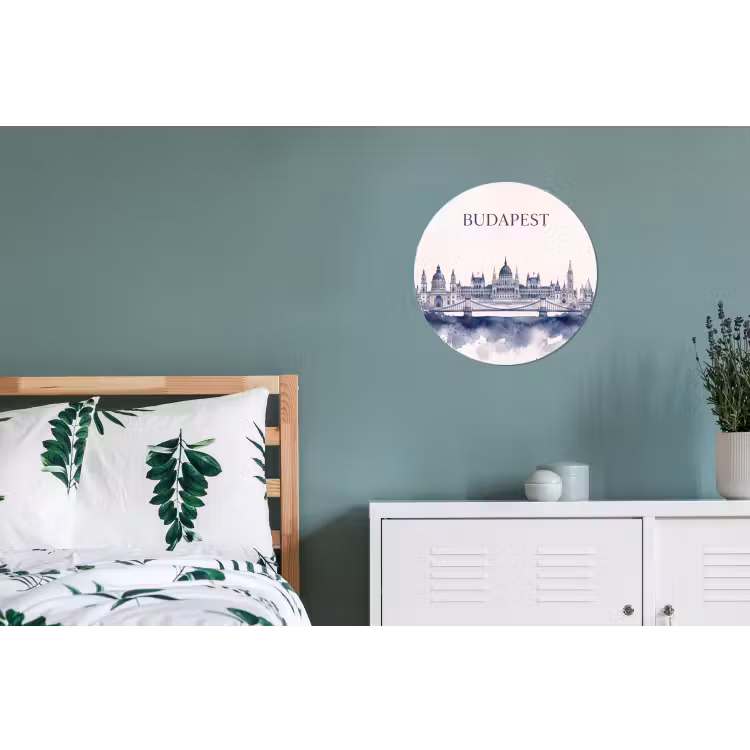 Wandcirkel - Aluminium - Boedapest - Skyline - Architectuur - Aquarel - Blauw — 4