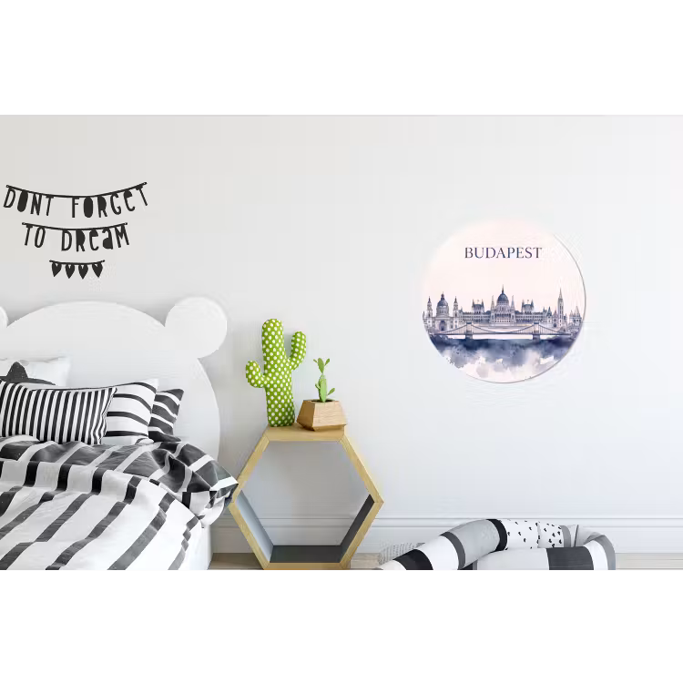 Wandcirkel - Aluminium - Boedapest - Skyline - Architectuur - Aquarel - Blauw — 5