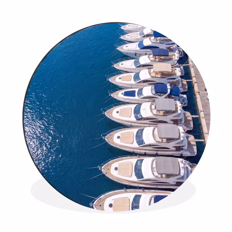 Wandcirkel - Aluminium - Boot - Jachthaven - Water - Zomer - Blauw — 1