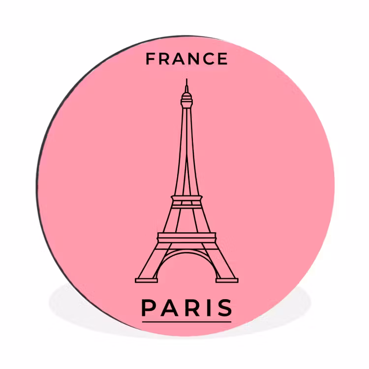 Wandcirkel - Aluminium - Eiffeltoren - Parijs - Architectuur - Minimalistisch - Roze — 1
