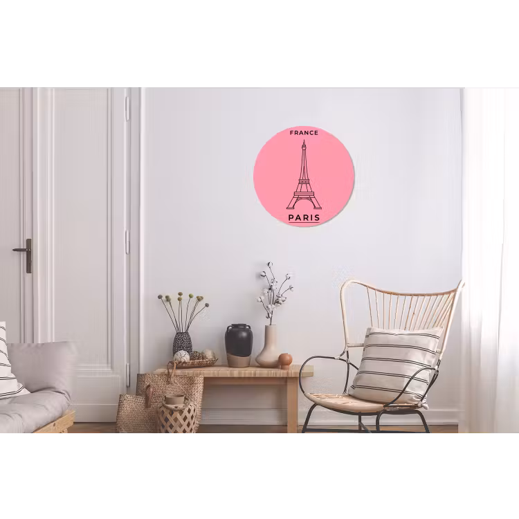 Wandcirkel - Aluminium - Eiffeltoren - Parijs - Architectuur - Minimalistisch - Roze — 2