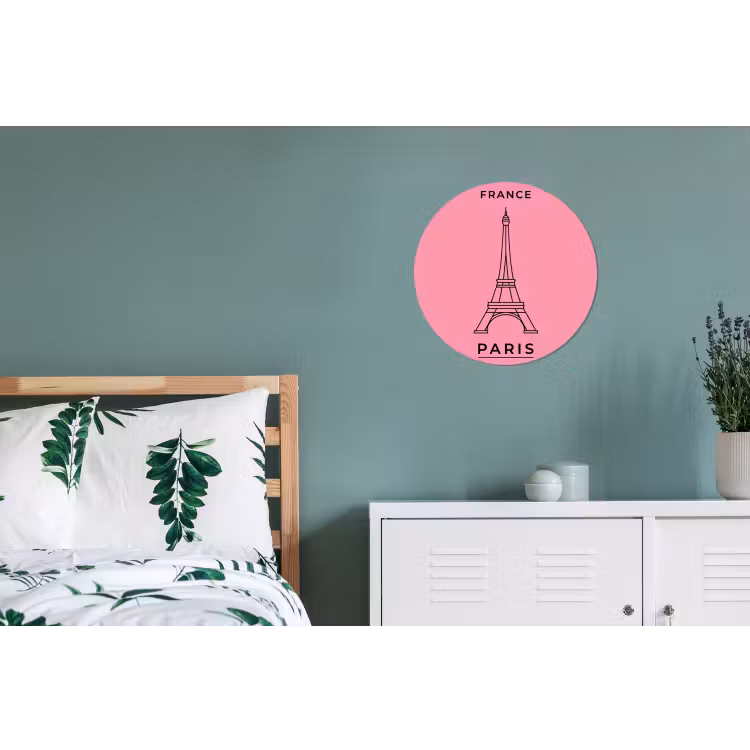 Wandcirkel - Aluminium - Eiffeltoren - Parijs - Architectuur - Minimalistisch - Roze — 4