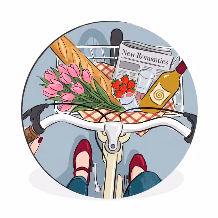 Wandcirkel - Aluminium - Fiets - Picknick - Zomer - Illustratie — 1
