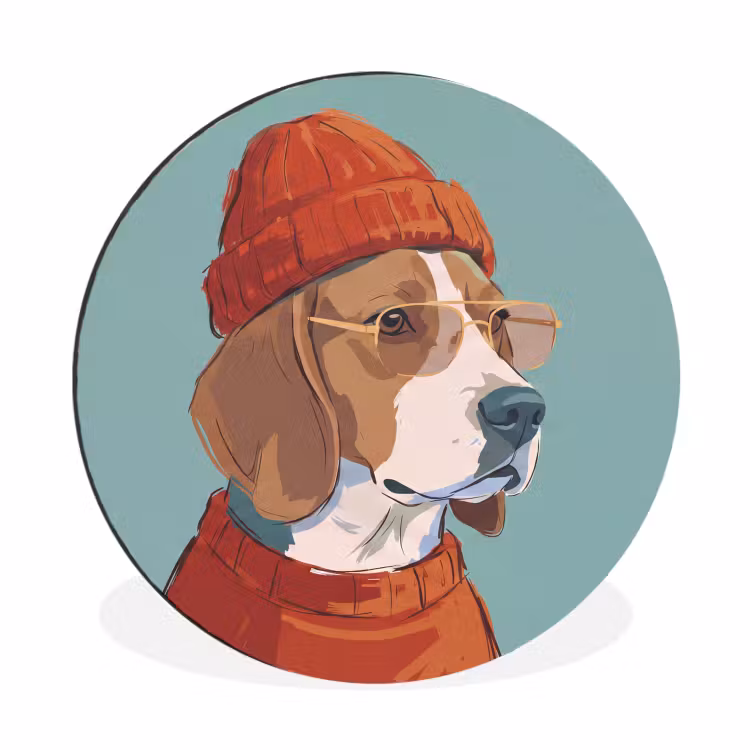 Wandcirkel - Aluminium - Hond - Beanie - Zonnebril - Dieren - Modern — 1