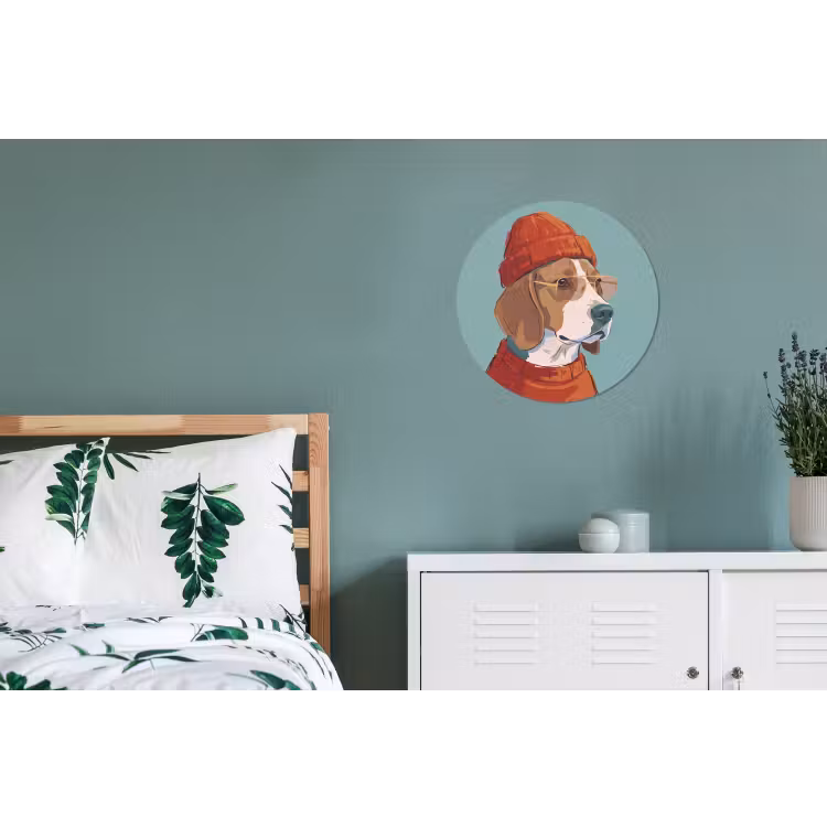 Wandcirkel - Aluminium - Hond - Beanie - Zonnebril - Dieren - Modern — 4