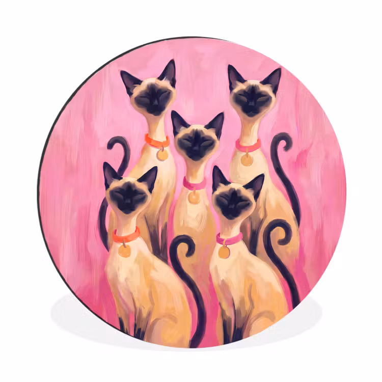 Wandcirkel - Aluminium - Kat - Groep - Dieren - Modern - Roze — 1