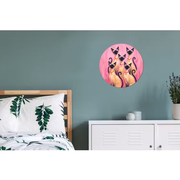 Wandcirkel - Aluminium - Kat - Groep - Dieren - Modern - Roze — 4