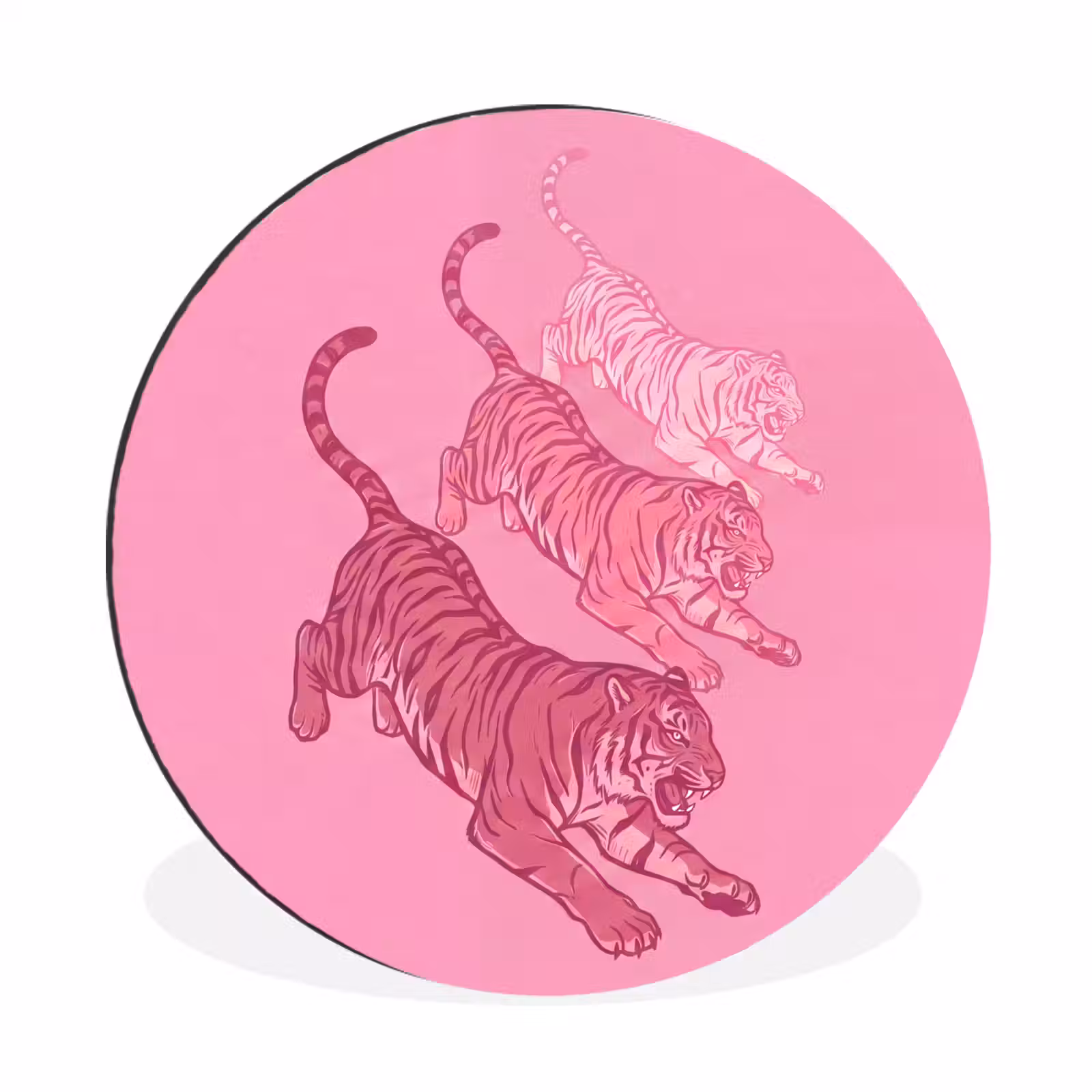 Wandcirkel - Aluminium - Kat - Springend - Dieren - Roze - Modern — 1