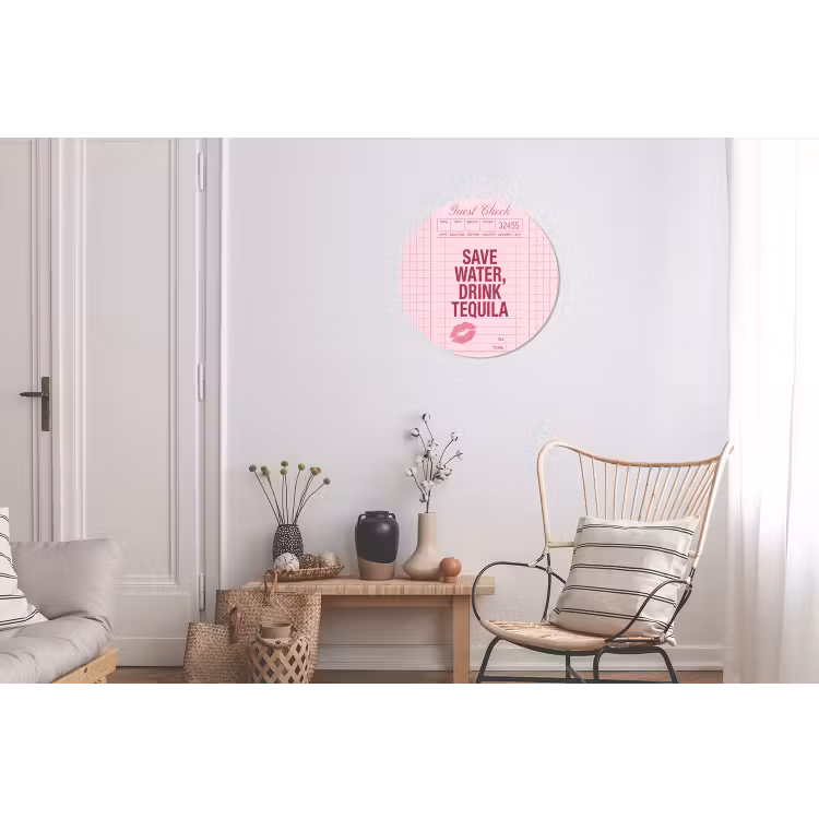 Wandcirkel - Aluminium - Humor - Drank - Tekst - Roze — 2