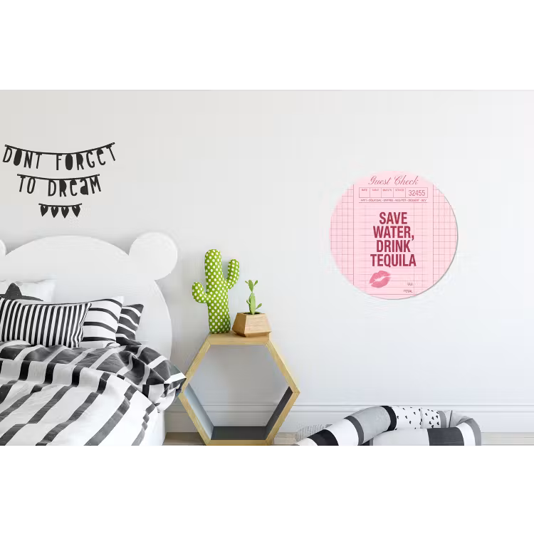 Wandcirkel - Aluminium - Humor - Drank - Tekst - Roze — 5