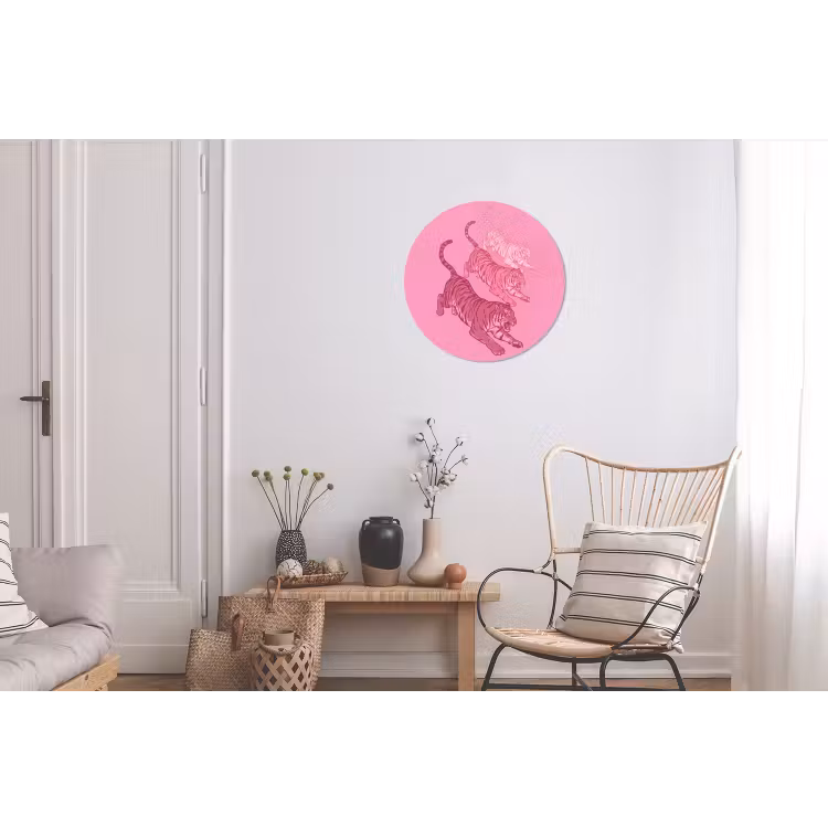 Wandcirkel - Aluminium - Kat - Springend - Dieren - Roze - Modern — 2