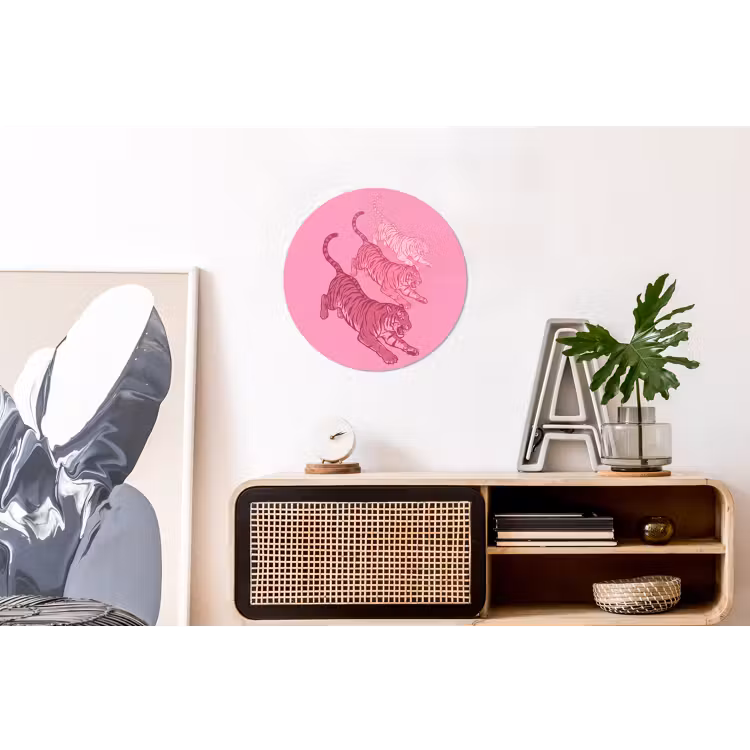 Wandcirkel - Aluminium - Kat - Springend - Dieren - Roze - Modern — 3