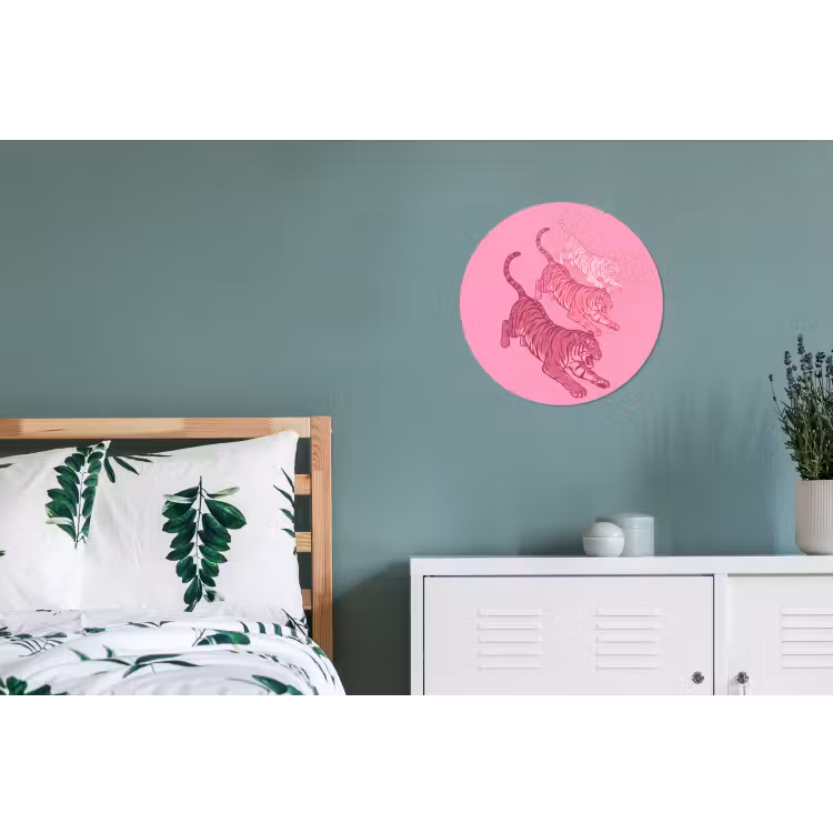 Wandcirkel - Aluminium - Kat - Springend - Dieren - Roze - Modern — 4