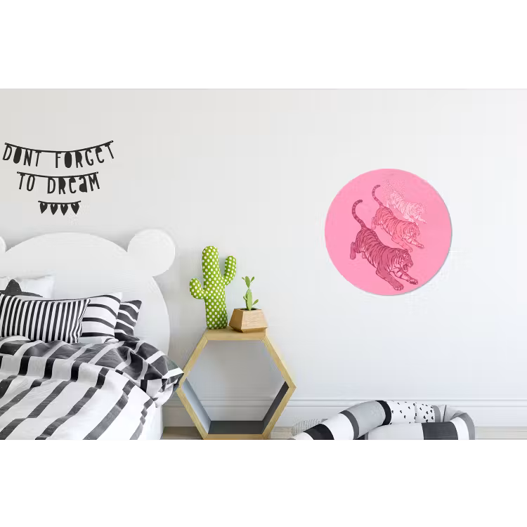 Wandcirkel - Aluminium - Kat - Springend - Dieren - Roze - Modern — 5