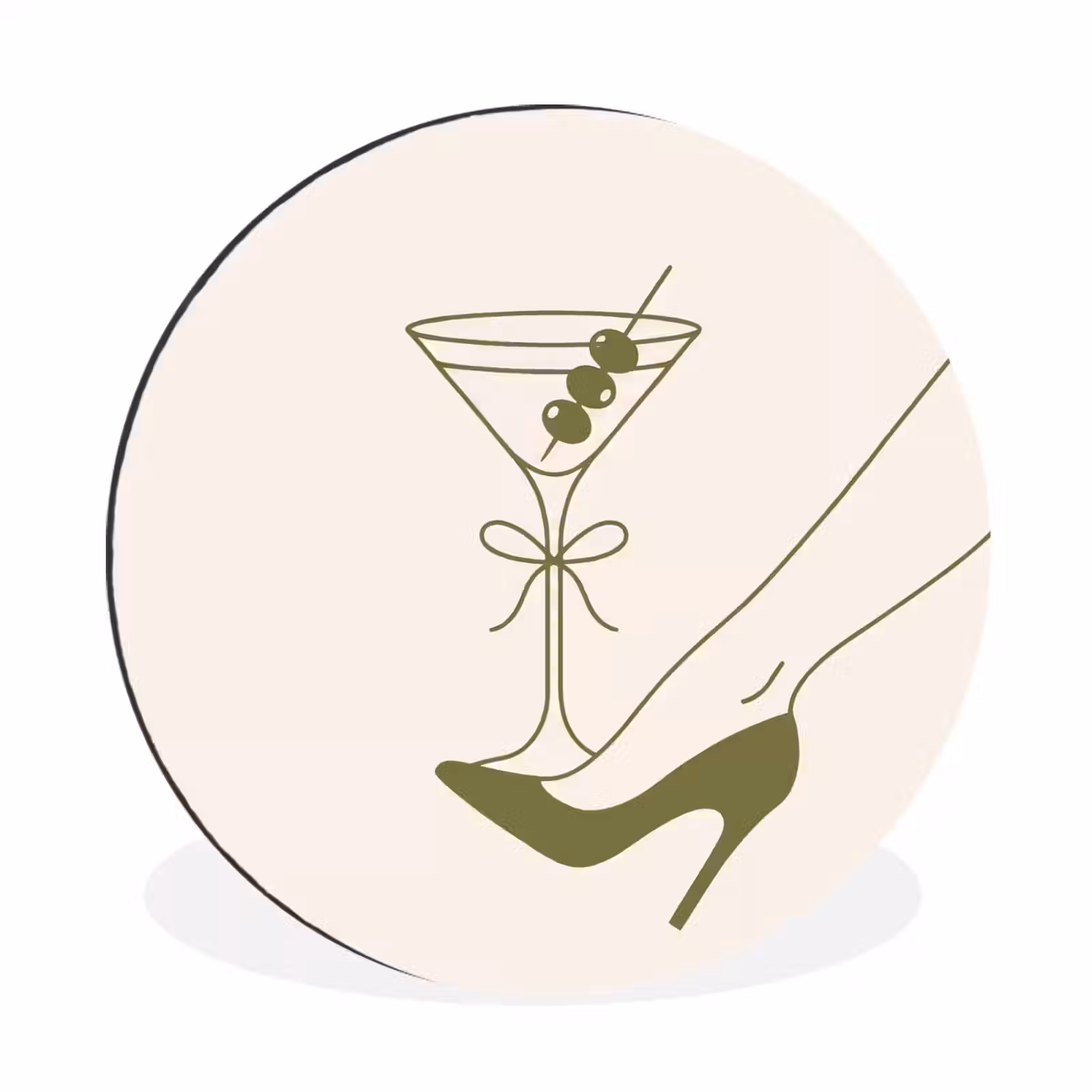 Wandcirkel - Aluminium - Drank - Martini - Hoge hak - Mode - Groen — 1